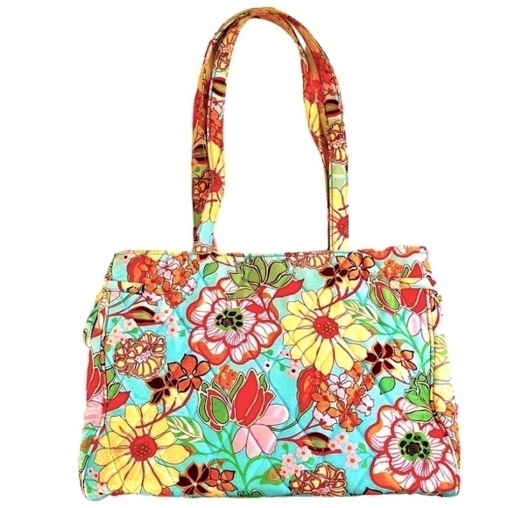 Vera Bradley 100% Silk Collection Tropical Floral Shoulder Bag Purse Aqua Coral